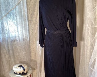 Adele Simpson 1940’s navy crepe office dress