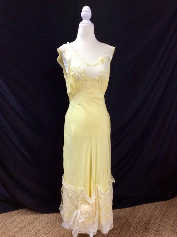 vintage yellow 1950’s bias cut, embellished with l