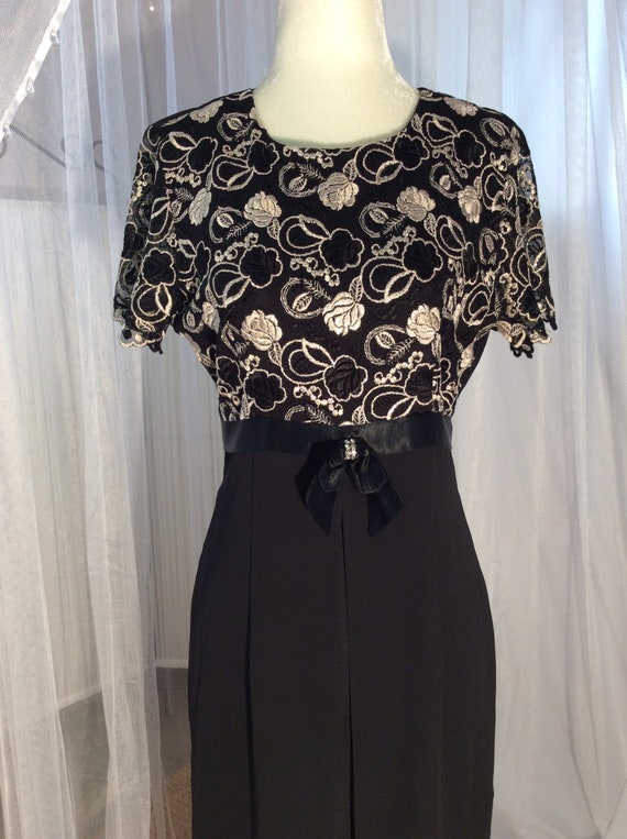 Vintage 1980's Clara, black and gold floral, embr