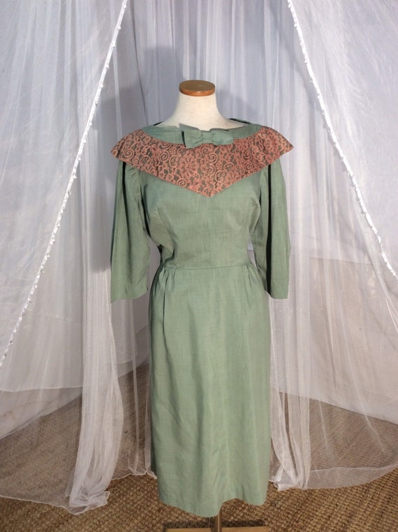 Vintage 1950’s sage green cotton & silk day dress 