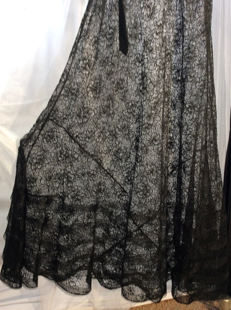 Incredible Vintage 1930s 1940s s black lace maxi dress with horsehair trim and full slip image 9