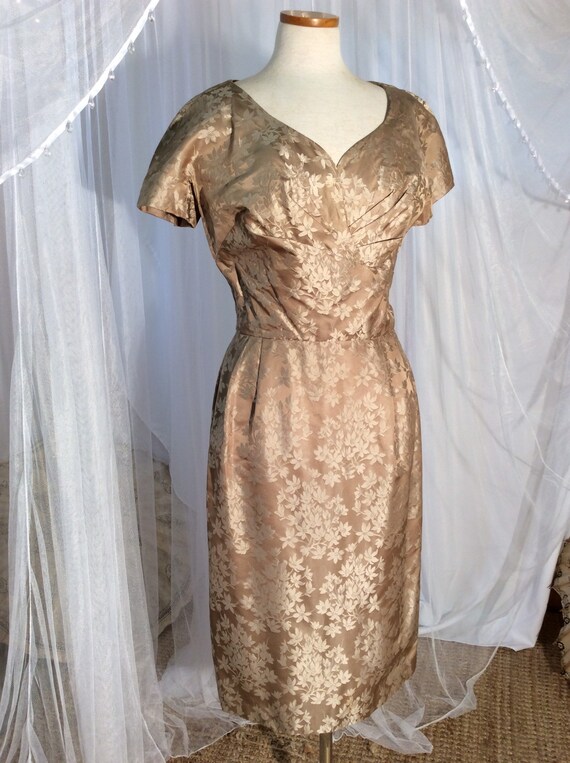 Vintage 1960's taupe brocade sheath, wiggle dress… - image 7