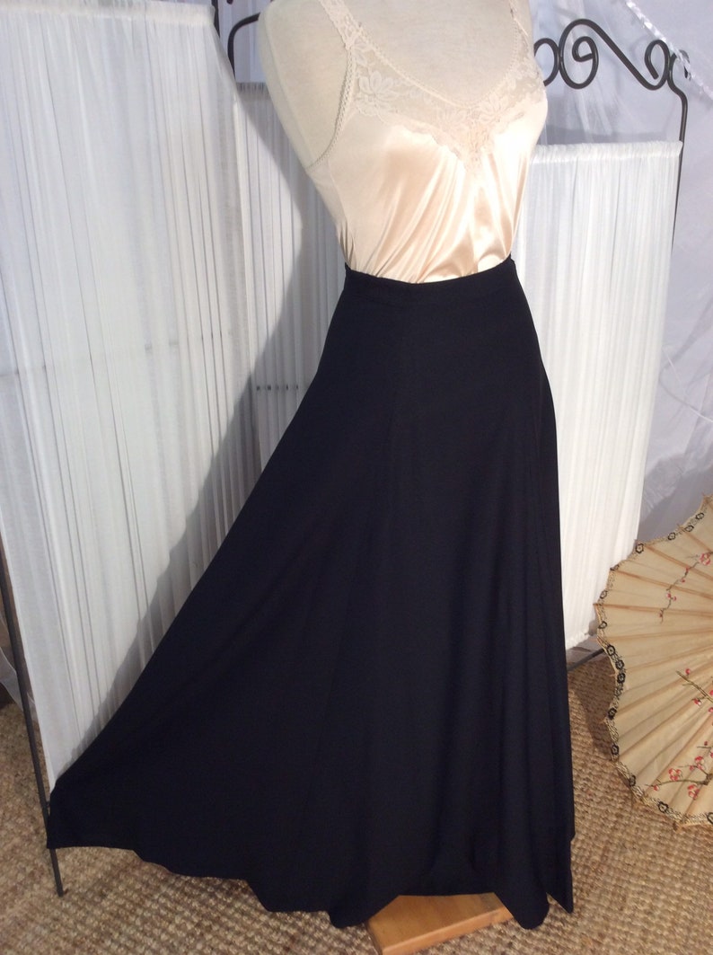 black rayon crepe skirt Vintage Adelaar 60/'s floor length sweeping