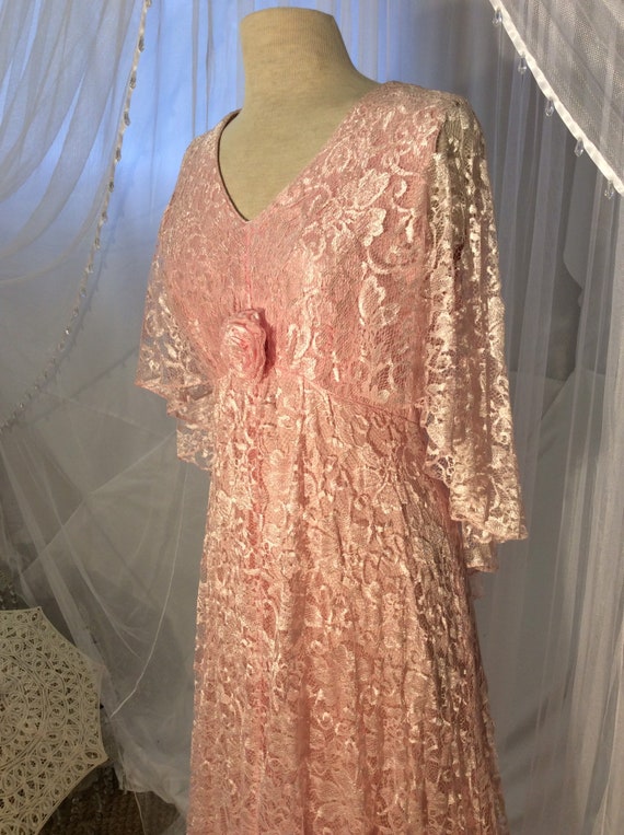 1980’s sumptuous  pure pink lace maxi gown with w… - image 3