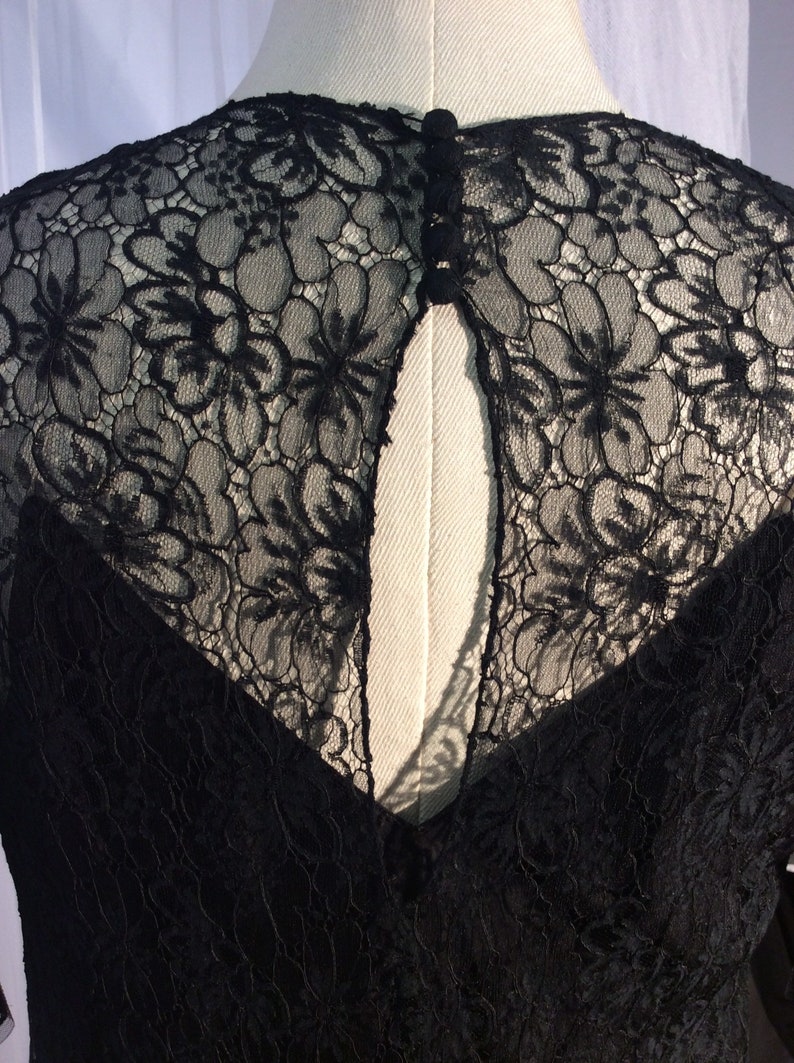 Incredible Vintage 1930s 1940s s black lace maxi dress with horsehair trim and full slip image 8