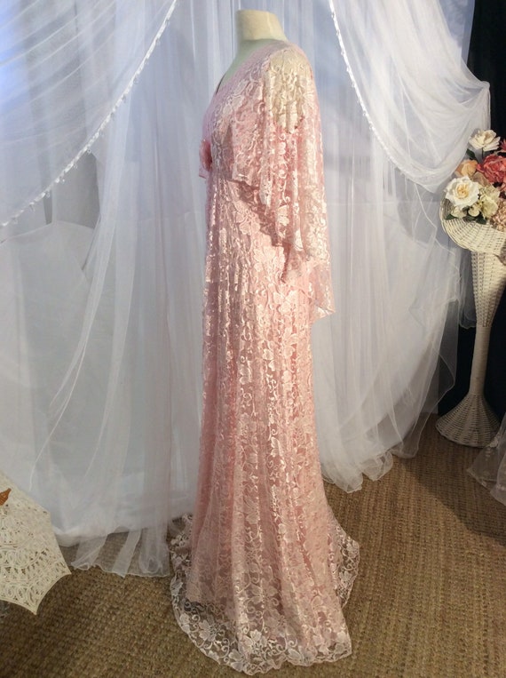1980’s sumptuous  pure pink lace maxi gown with w… - image 9