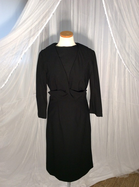 Vintage 1950’s black wool blend casual day dress, 