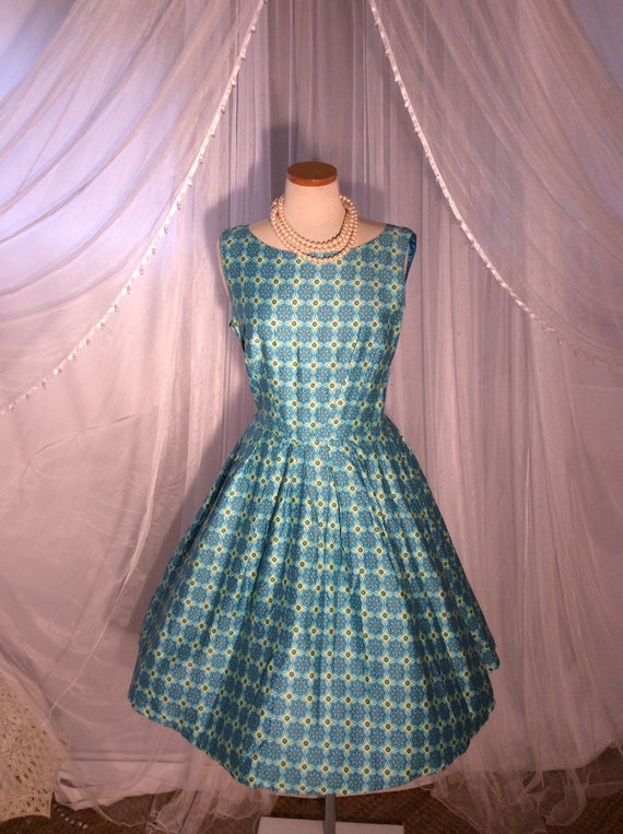 Vintage 1960’s hand-sewn blue print, sleeveless,  