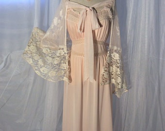 Wedding- style,  repurposed vintage slip dress and hand sewn cape in pink