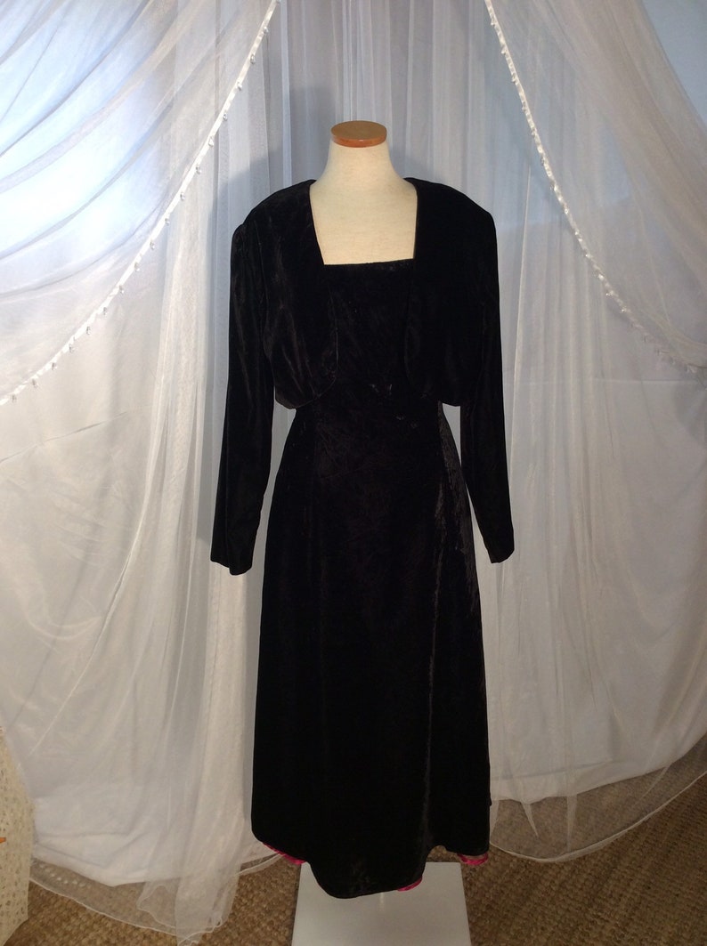 Vintage 80s Jessica McClintock and Scott McClintock black velvet gown and bolero image 1