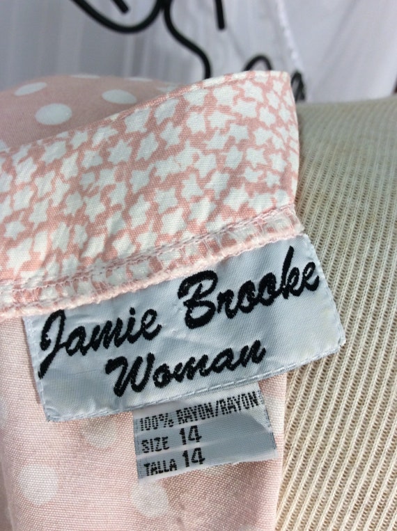 1980's Jamie Brooke pink polka dot maxi day dress - image 10