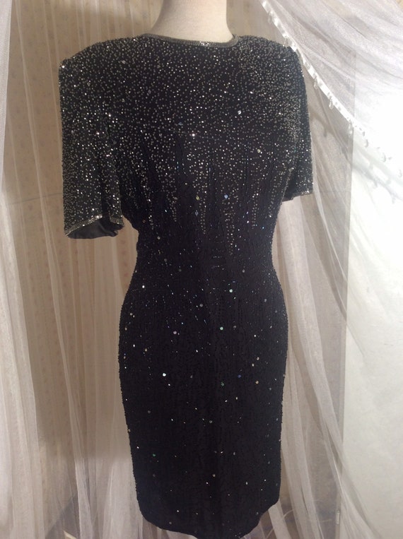 Vintage Lawrence Kazan black beaded and sequined … - image 7