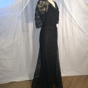 Incredible Vintage 1930s 1940s s black lace maxi dress with horsehair trim and full slip image 7