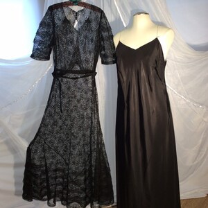 Incredible Vintage 1930s 1940s s black lace maxi dress with horsehair trim and full slip image 1