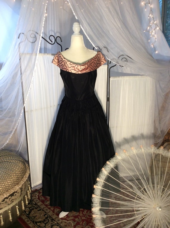 VINTAGE Long, black 50's Jonathan Logan gown with 