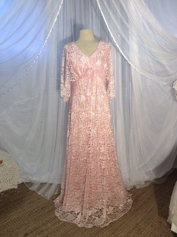 1980’s sumptuous  pure pink lace maxi gown with w… - image 2