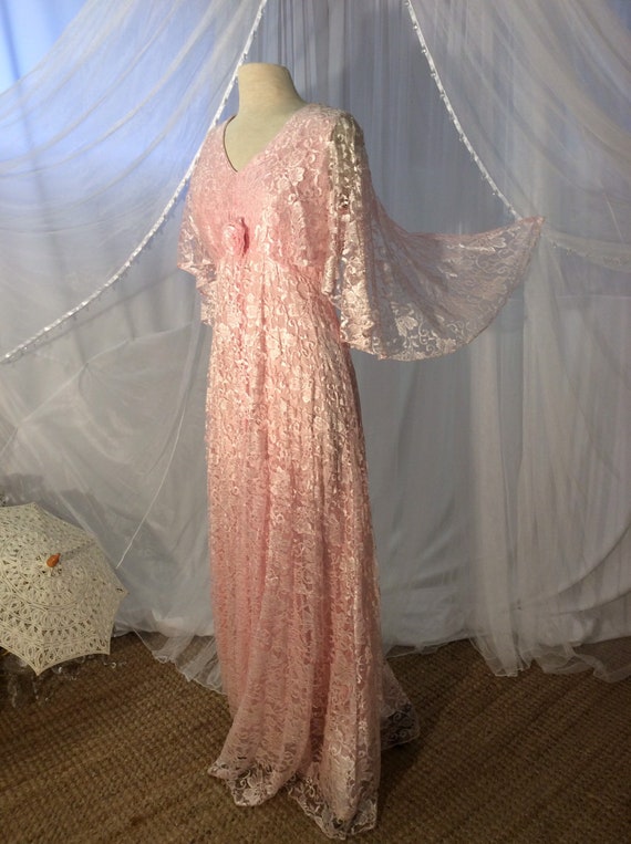 1980’s sumptuous  pure pink lace maxi gown with w… - image 5