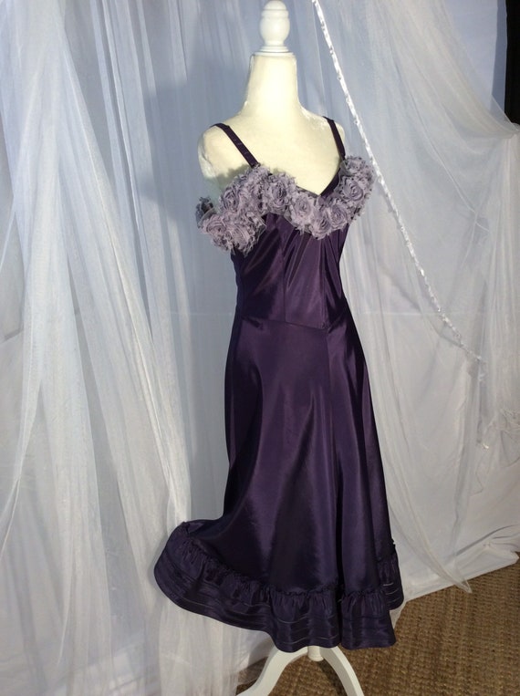 Vintage 50’s midnight blue taffeta slip dress wit… - image 10