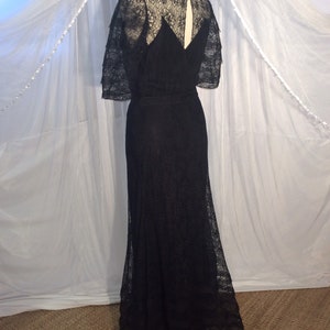 Incredible Vintage 1930s 1940s s black lace maxi dress with horsehair trim and full slip image 10