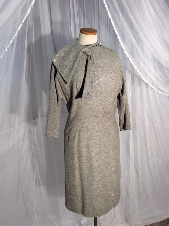 Vintage Peggy Hunt 1950’s gray wool sheath dress w