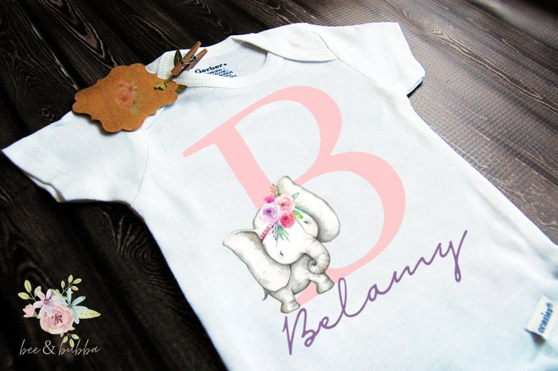 Boho Elephant Baby Onesie \u00ae for Pregnancy Announcement Personalized Shower Gift Monogram Baby Clothes Name Reveal Girls Take Home Outfit