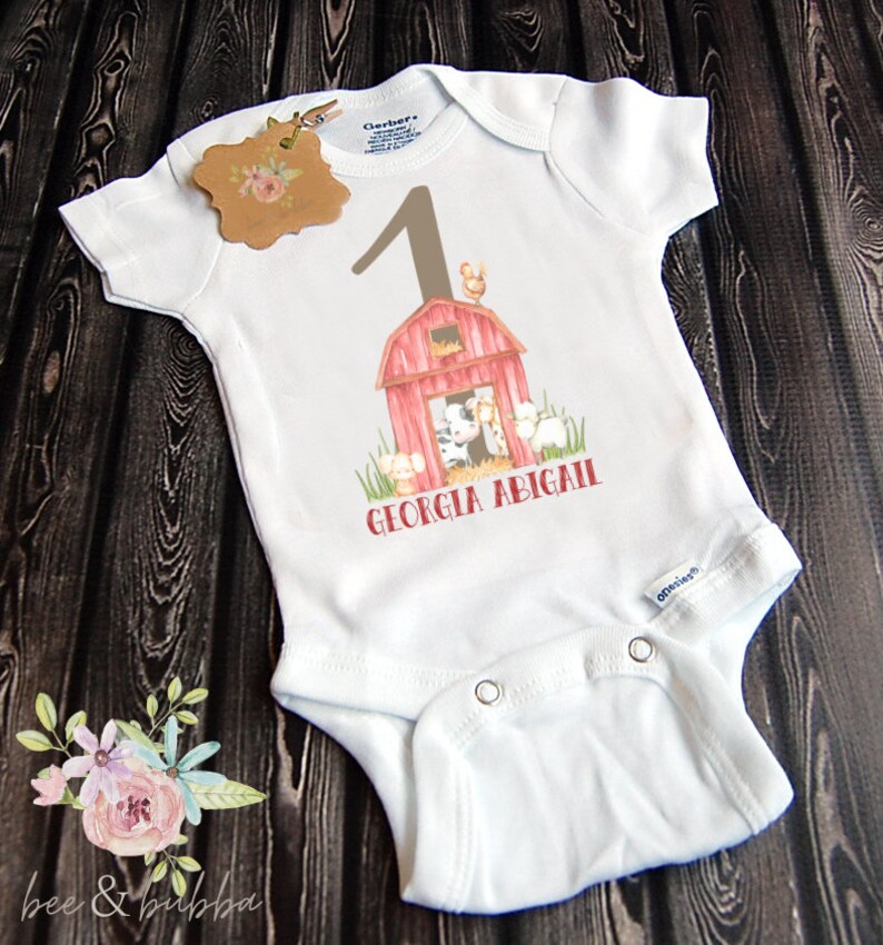 Unisex Farmer Party Boys or Girls Toddler Shirt Custom Farm Bodysuit Personalized Farmer Baby Onesie \u00ae for First Birthday Party Outfit