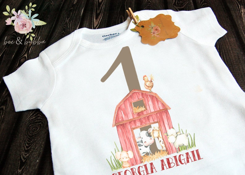 Unisex Farmer Party Boys or Girls Toddler Shirt Custom Farm Bodysuit Personalized Farmer Baby Onesie \u00ae for First Birthday Party Outfit