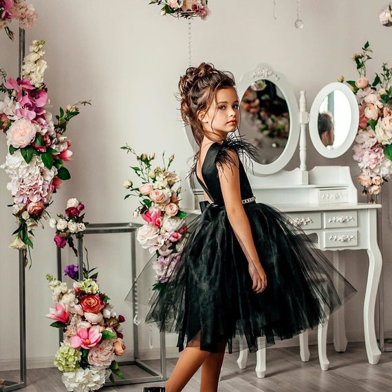 pink and black flower girl dresses
