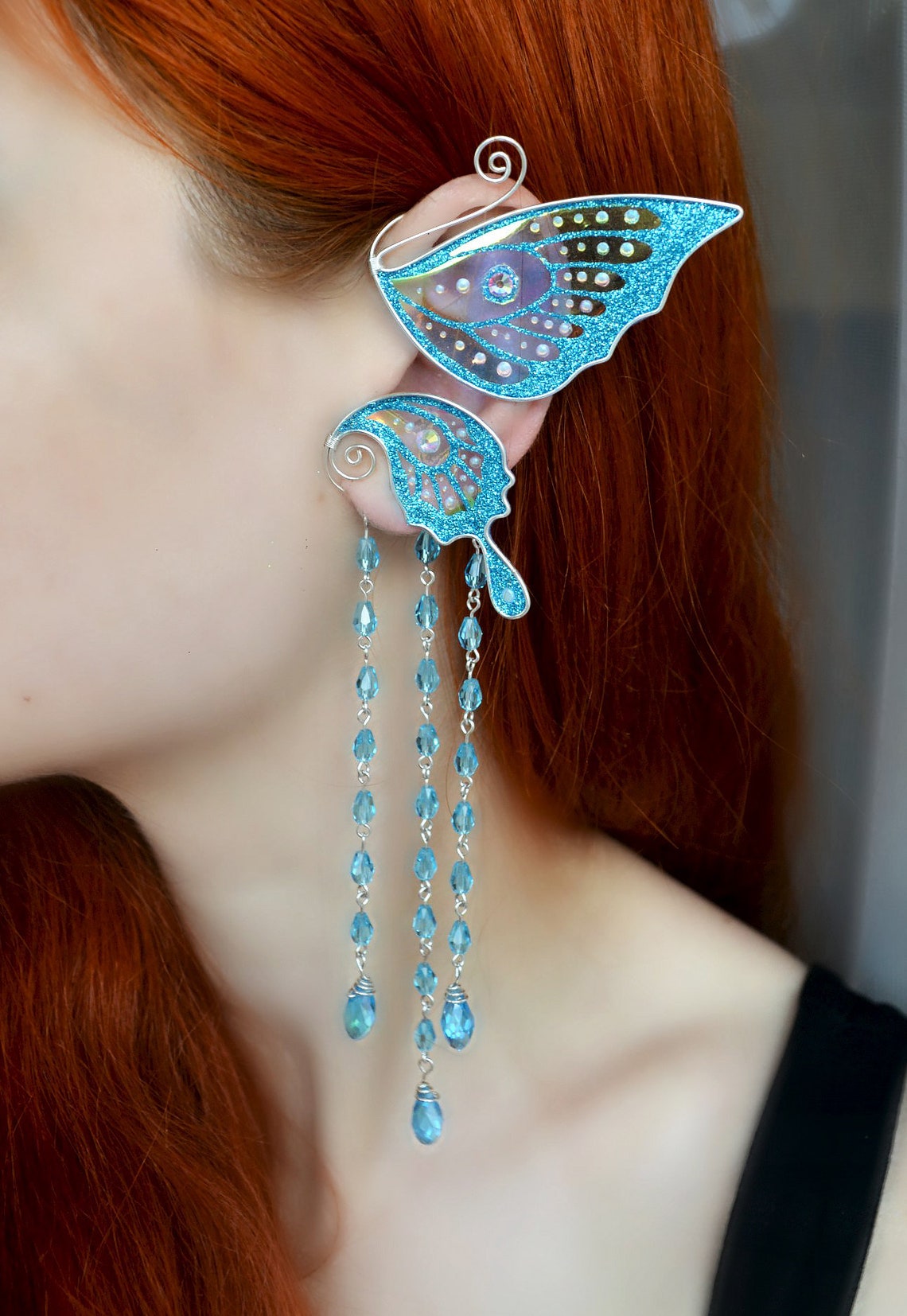 Butterfly wing ear cuff with chains Fairy ear cuff dangle Etsy