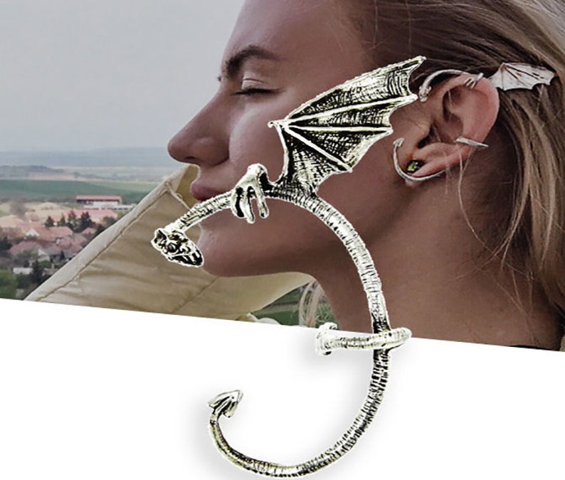 Dragon ear cuff no piercing Silver ear wrap dragon earring Etsy
