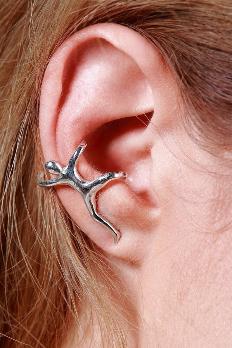 Climbing man ear cuff no piercing little man silver jewelry Etsy