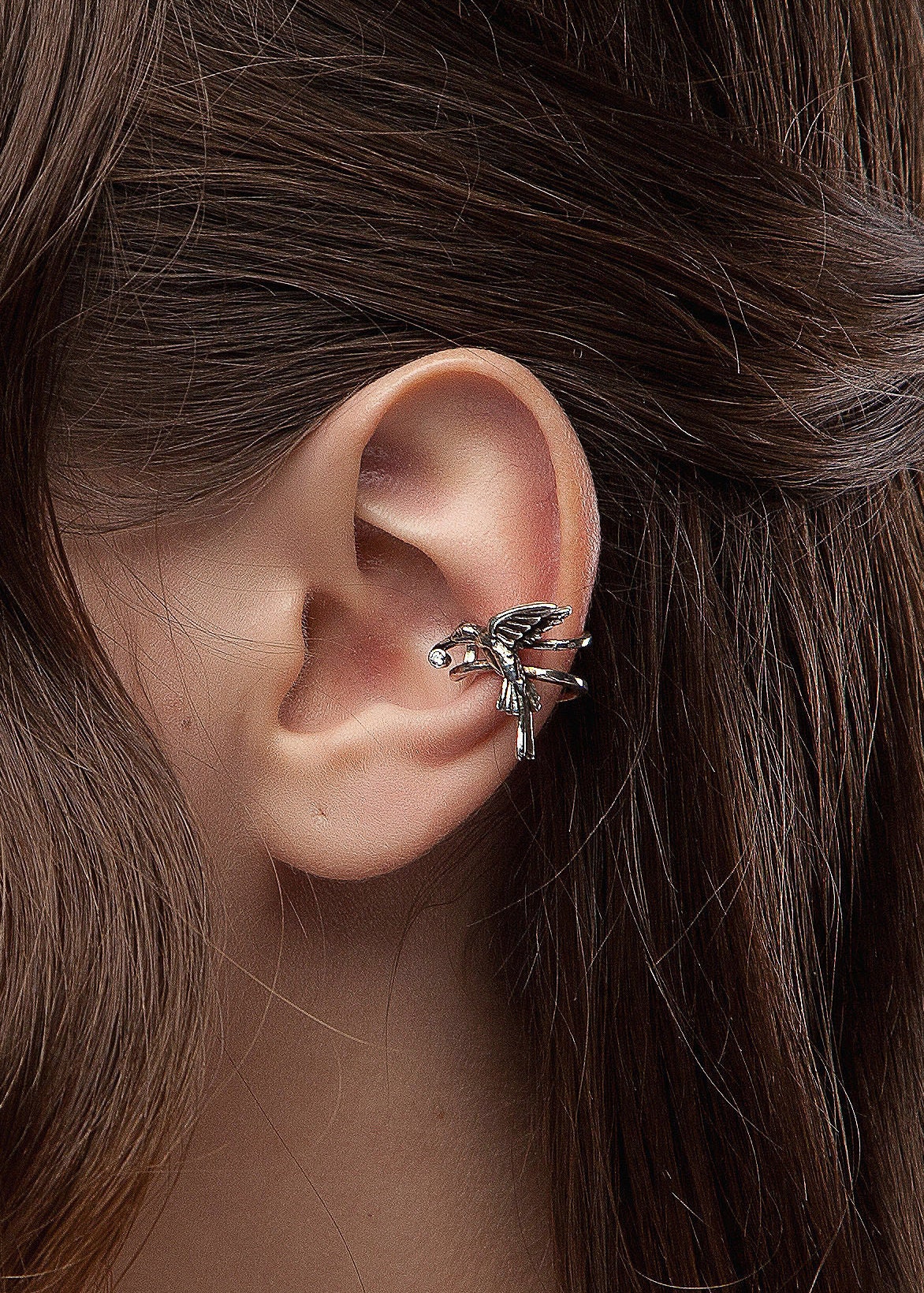 Humming bird ear cuff silver No pierce ear cuff cartilage Etsy