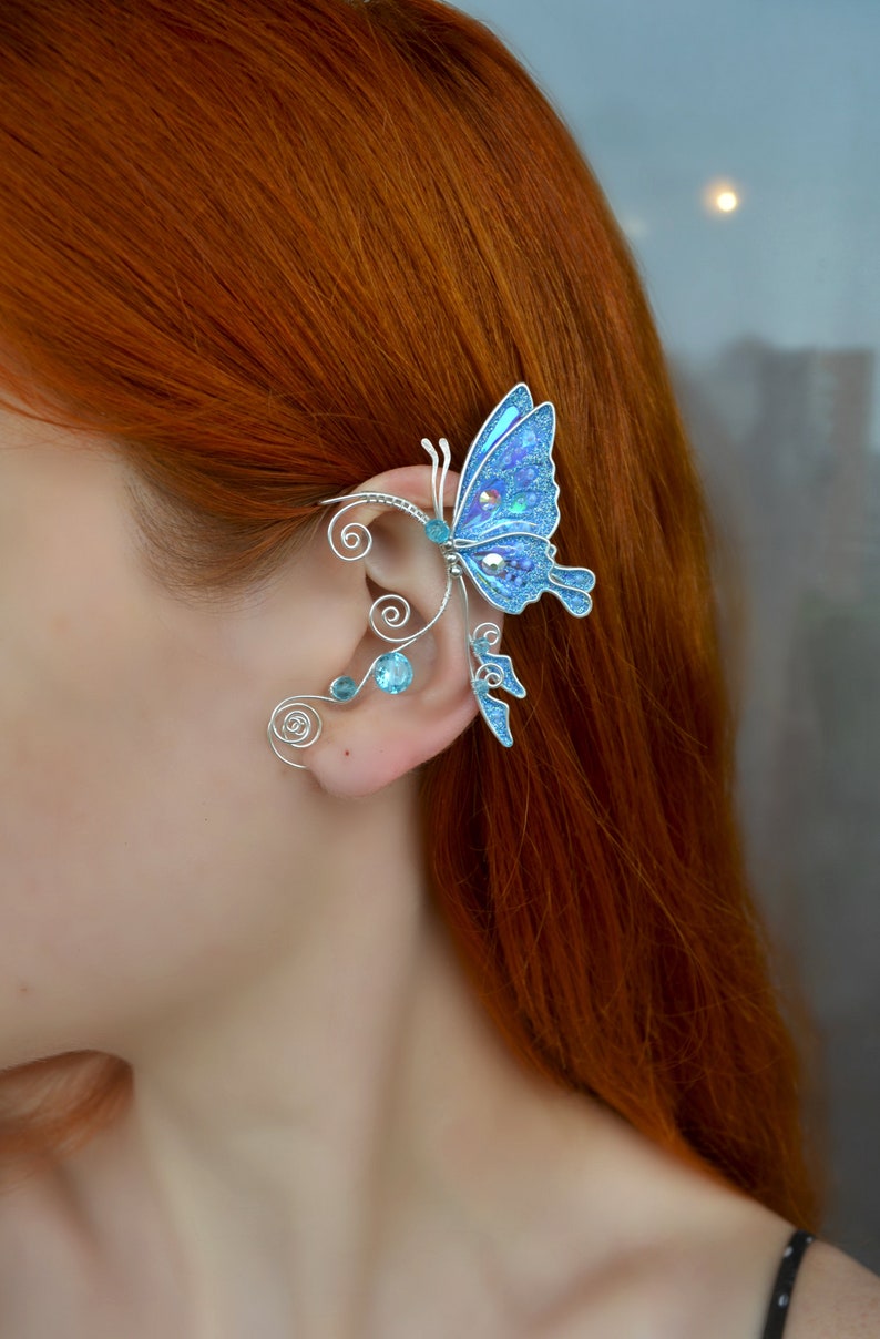 Blue butterfly ear cuff Butterfly ear wrap Fairy ear cuff Etsy