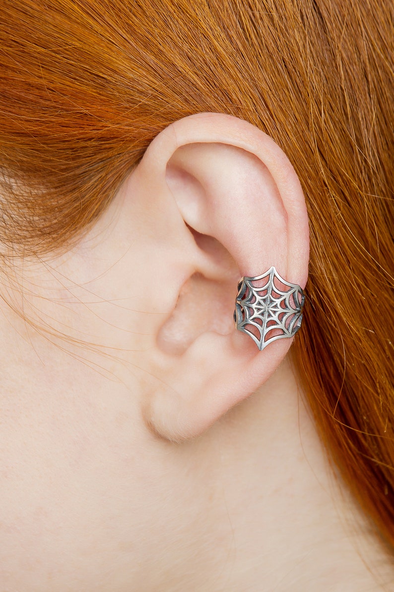 Spiderweb ear cuff no piercing silver spider jewelry spider Etsy