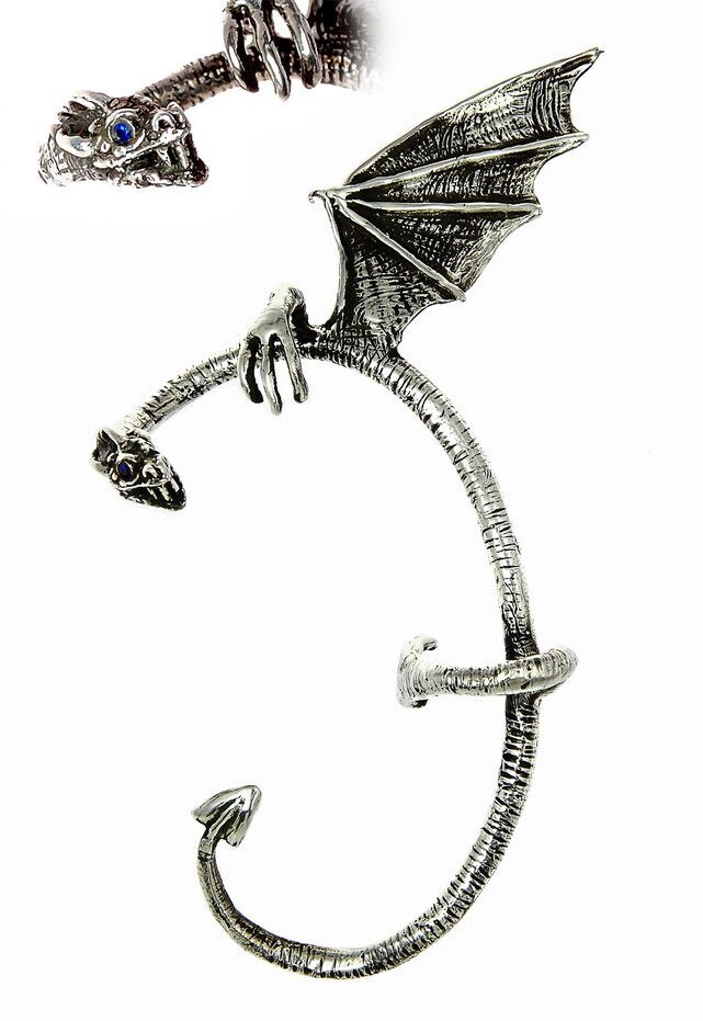 Dragon ear cuff no piercing Silver ear wrap dragon earring Etsy