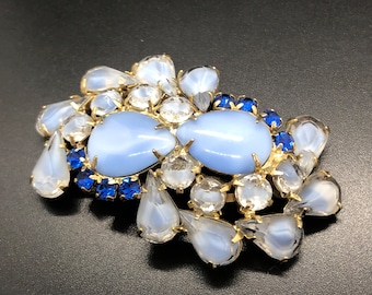 Broche vintage de cristal azul: Givre, Moonglow y Royal Rhinestones