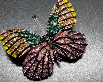 ヴィンテージ ラロコ バタフライ ブローチ：ピンクトパーズ＆ライン