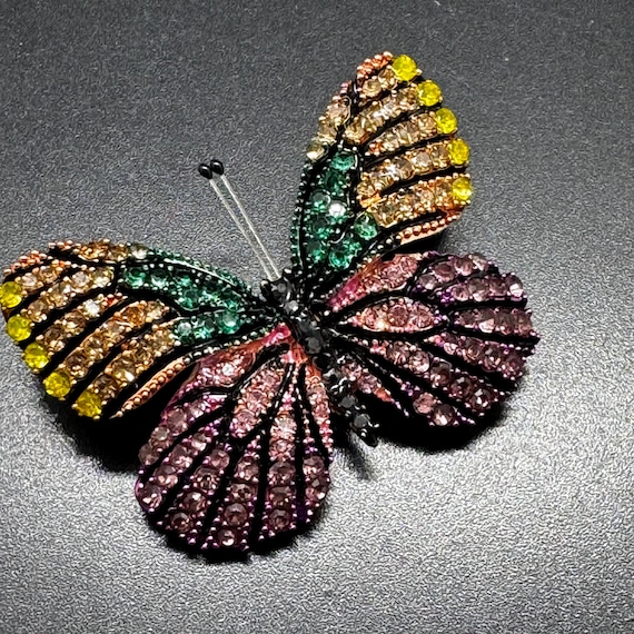 Vintage Multicolor Rhinestone Butterfly Brooch