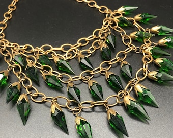 Art Deco Green Crystal Bib Necklace