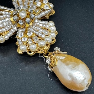 Vintage Miriam Haskell Faux Baroque Pearl Drop Brooch, Signed