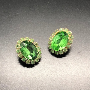 Pair Of Vintage Green  Rhinestone Earrings