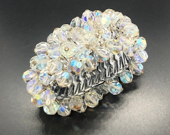 Cha-cha Aurora Borealis Crystal Stretch Bracelet, signed Hong Kong