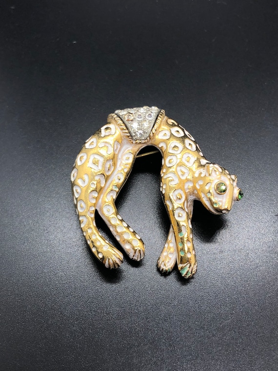 Vintage Florenza Spotted Leopard Brooch With Rhine