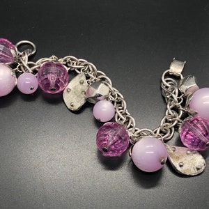 Vintage Coro Pink Lavender Bead and Moonglow Moonstone Charm Bracelet, Pink Coro Bracelet, Pegasus,  signed.