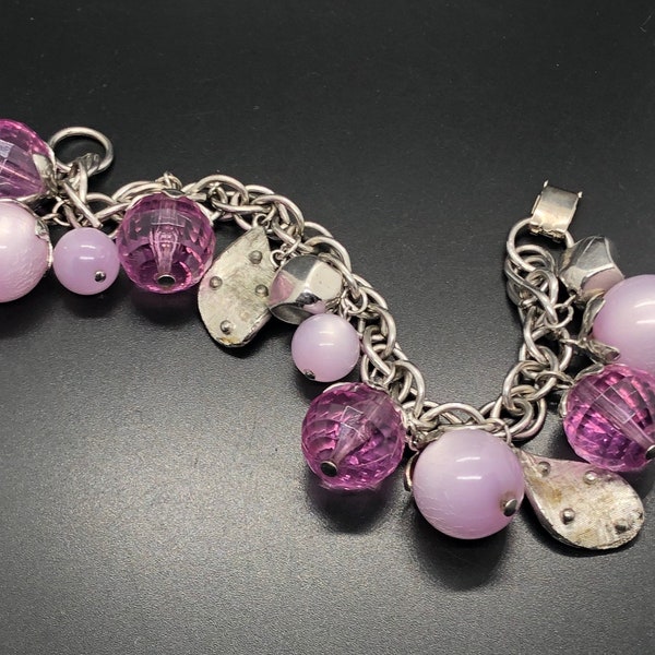 Vintage Coro Pink Lavender Crystal and Moonglow Moonstone Charm Bracelet, Pink Coro Bracelet, Pegasus,  signed.