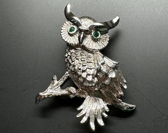 Broche Chouette/hibou Argenté Avec Strass - Petite Taille, Métal Argenté Et Cristaux, Neuve Sans Emballage