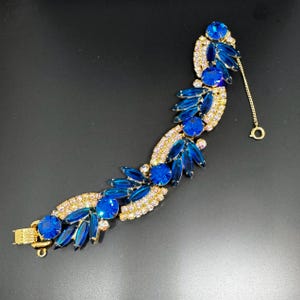 Juliana D & E, DeLizza Elster Vintage Blue Navette Marquise Crystal Rhinestone and Round Aurora Borealis Five Link Bracelet