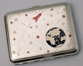 Rare Vintage Cigarette Case Space 60s Aluminum Enamel Gift For Boyfriend Accessories Retro USSR Cigarette Case Old Soviet Cigarette Case
