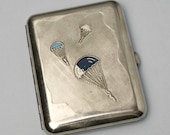 Old Cigarette Case Parachut Vintage Card Holder Gift Silver color Accessory For Men Retro Compact Case Russian Soviet Case Paratroopers