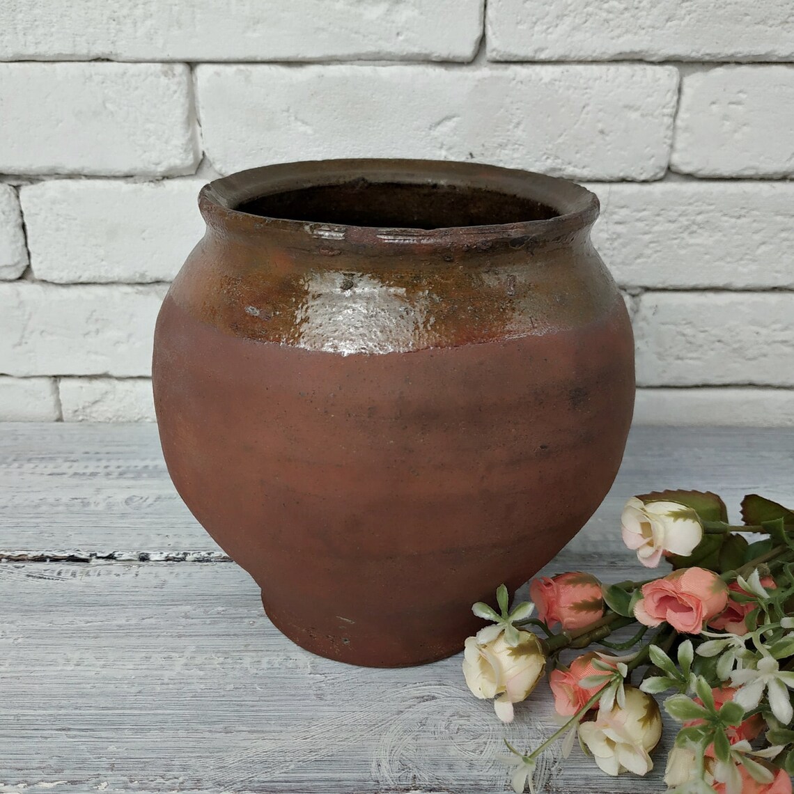 Antique clay pot Vintage pottery Brown pot Primitive ceramic Etsy